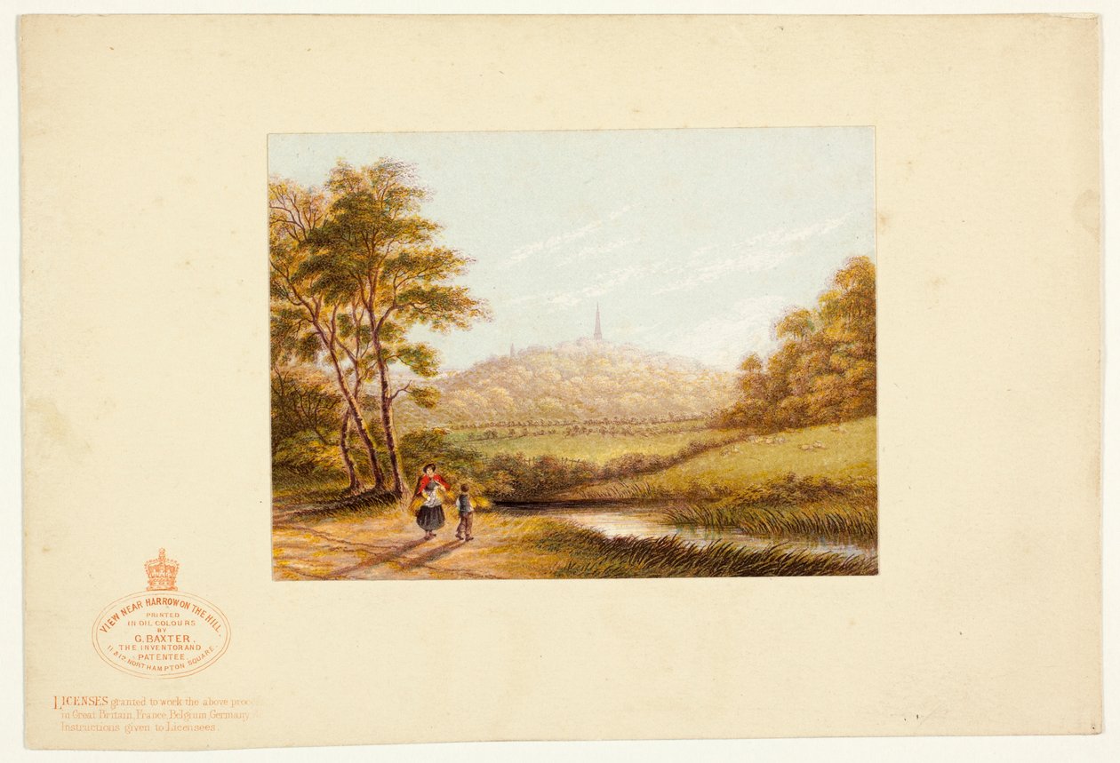 Gezicht vanaf Harrow-on-the-Hill door George Baxter