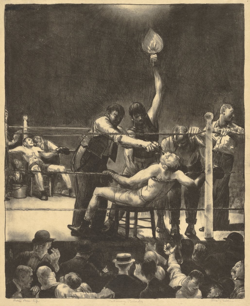Tussen de ronden, groot, eerste steen door George Bellows
