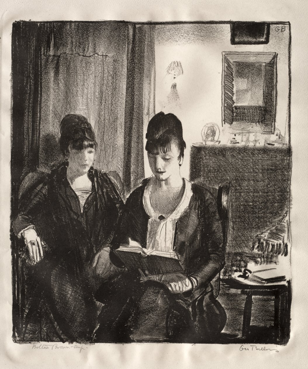 Elsie leest voor aan Emma, tweede steen door George Bellows