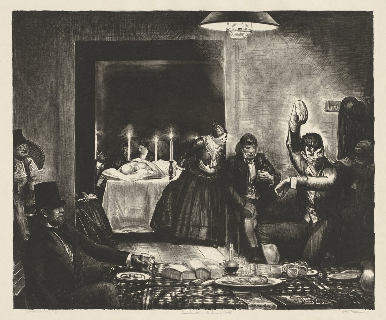Punchinello in het huis van de dood door George Bellows