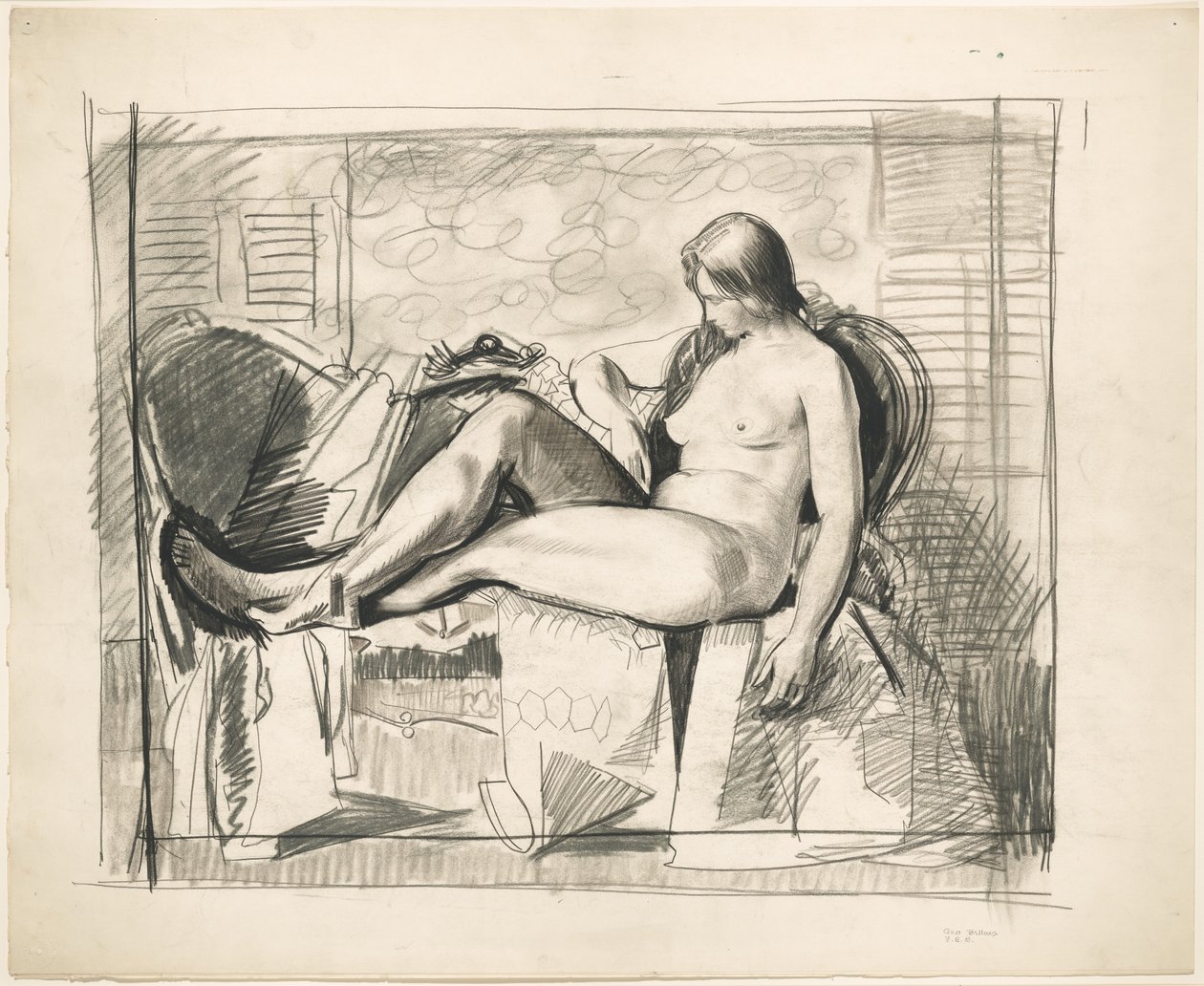 Studie voor ‘Naakt met zeshoekige quilt’ door George Bellows
