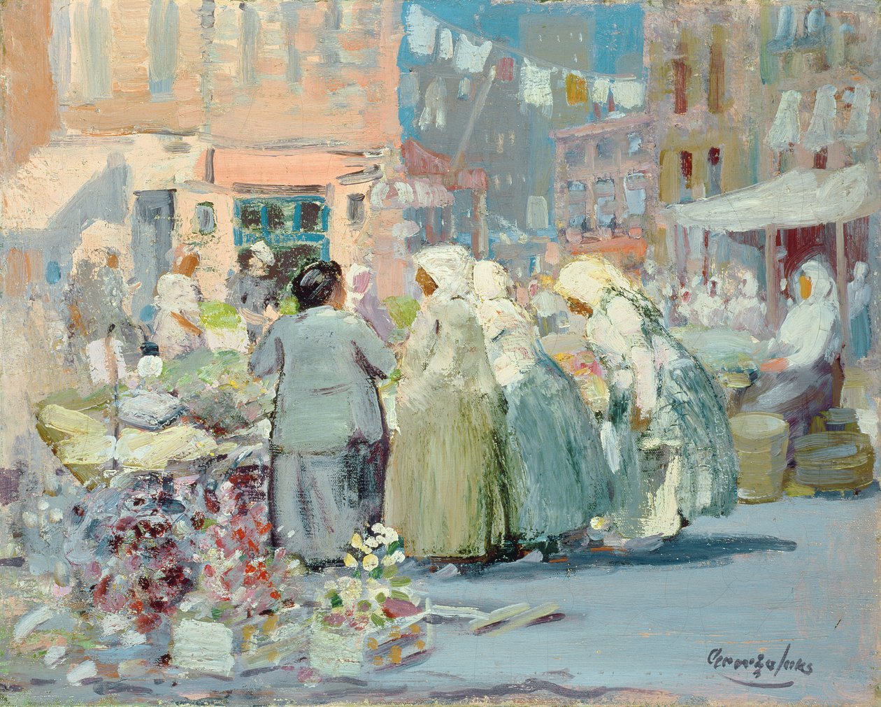 Lenteochtend, Houston en Division Streets, New York door George Benjamin Luks