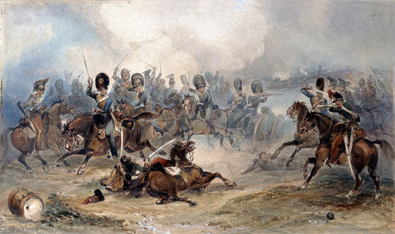 Kapitein Norman Ramsay, Koninklijke Rijdende Artillerie, galopperend zijn troep door het Franse leger naar veiligheid bij de Slag om Fuentes d