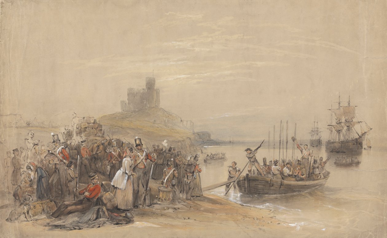 Kustscène met Troepen die Inschepen door George Bryant Campion