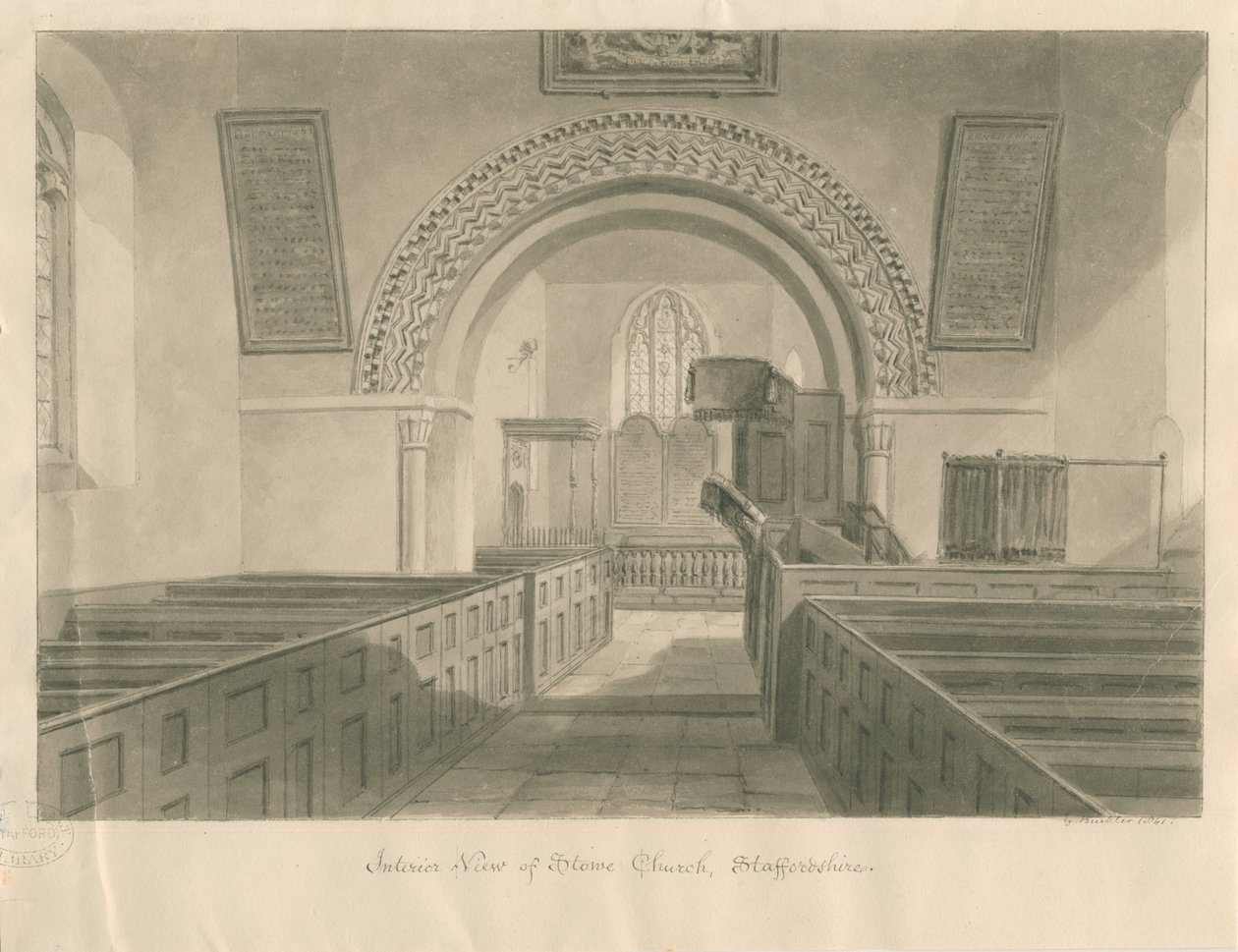 Interieur van Stowe Kerk door George Buckler