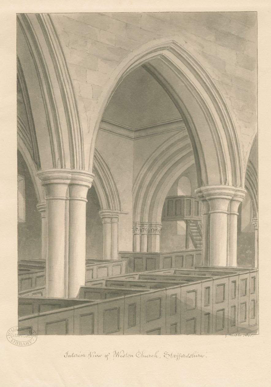Interieur van Weston-on-Trent Kerk door George Buckler