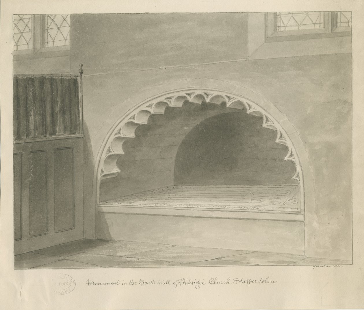 Penkridge Kerk - Monument in Zuidmuur door George Buckler