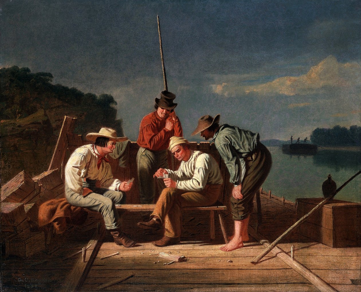 In een lastig parket, of Mississippi Raftsmen aan het kaarten door George Caleb Bingham