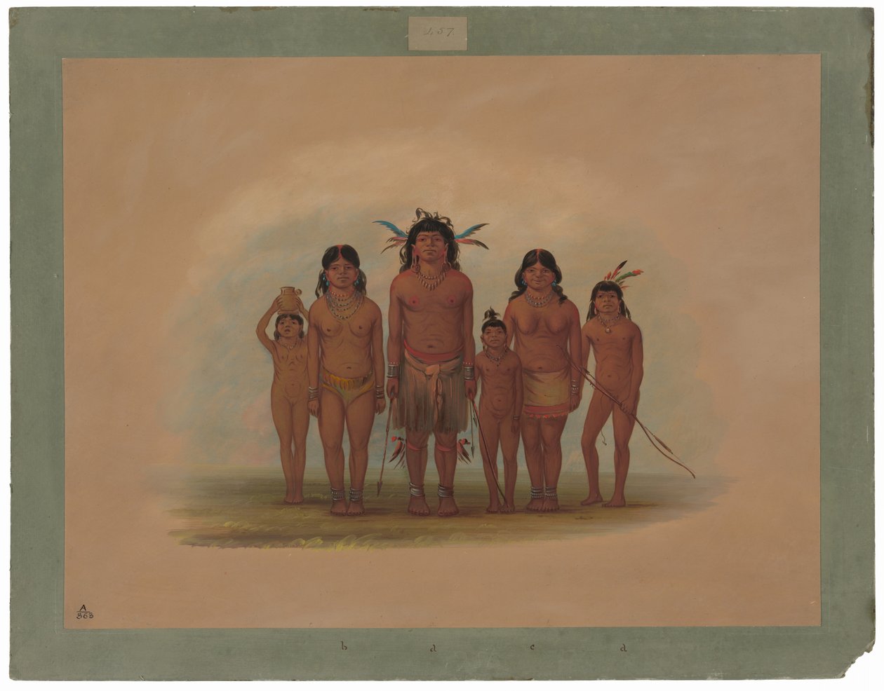 Een Connibo Indiaanse familie door George Catlin