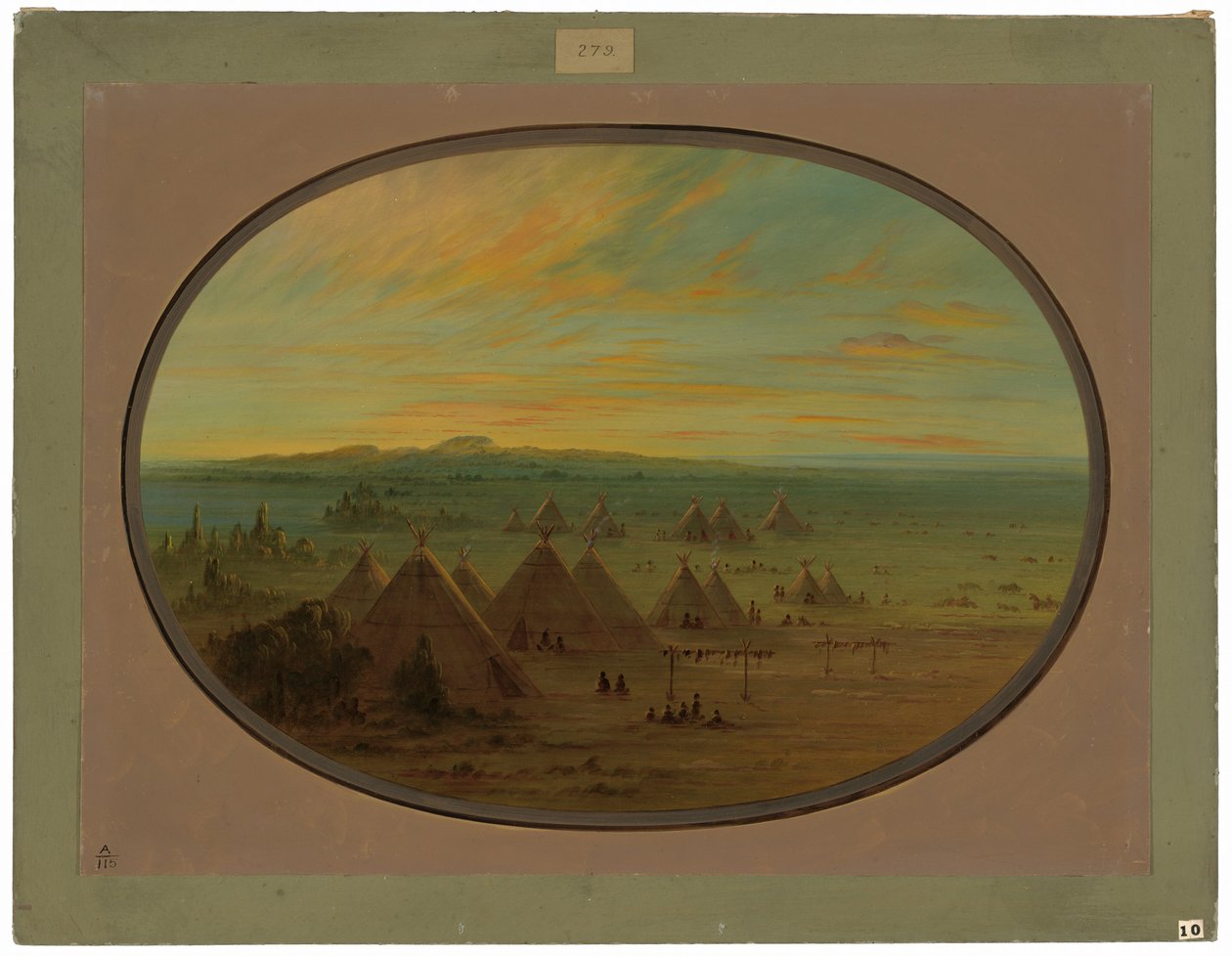 Een Kraaidorp aan de Zalmrivier door George Catlin