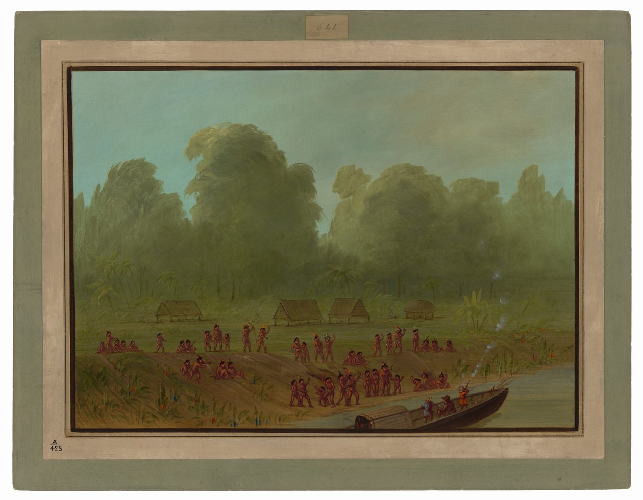 Het dorp A Mayoruna door George Catlin