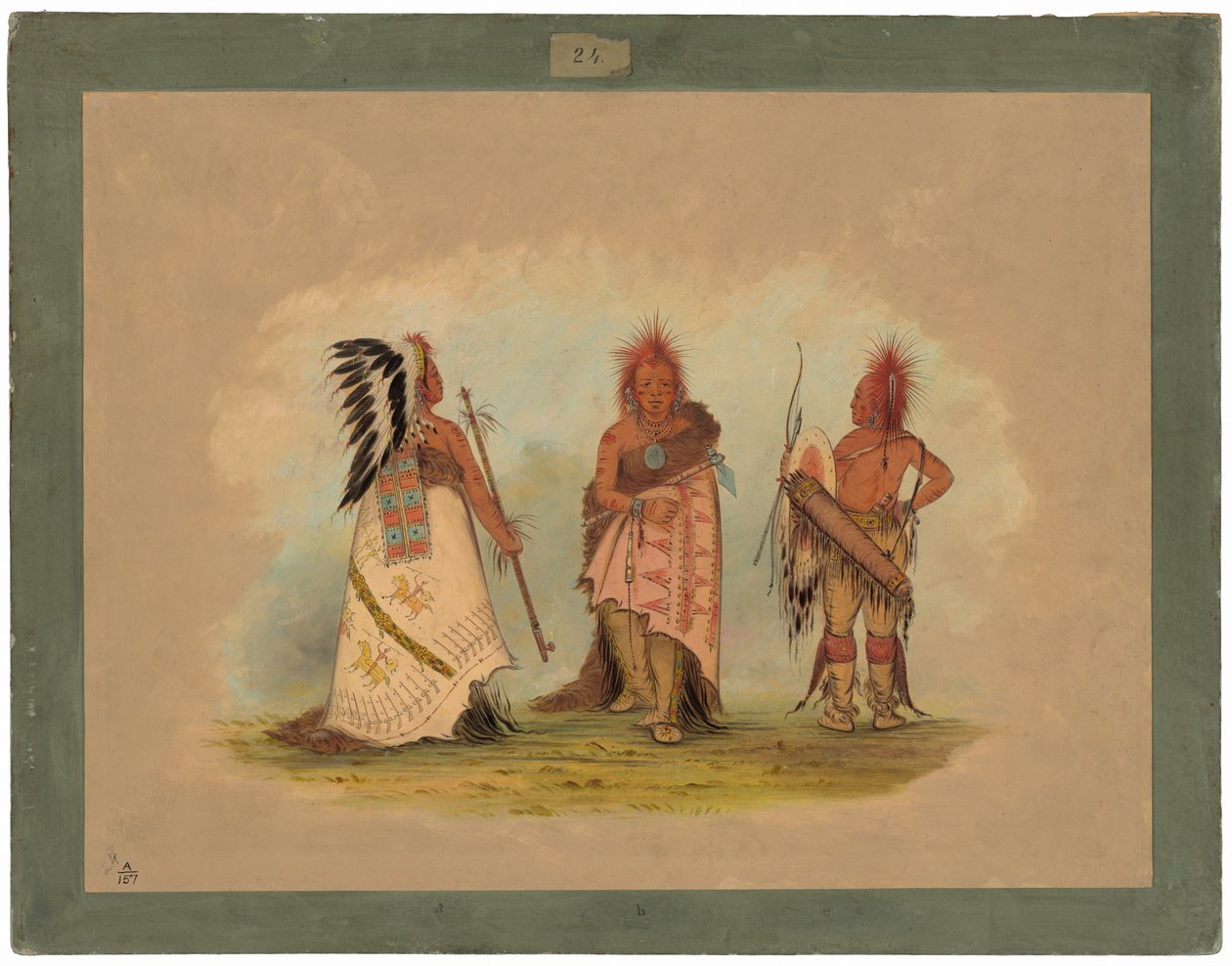 Een Pawnee-hoofdman met twee krijgers door George Catlin