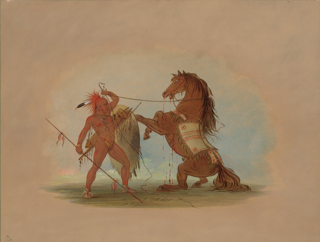 Een Pawnee krijger die zijn favoriete paard offert door George Catlin