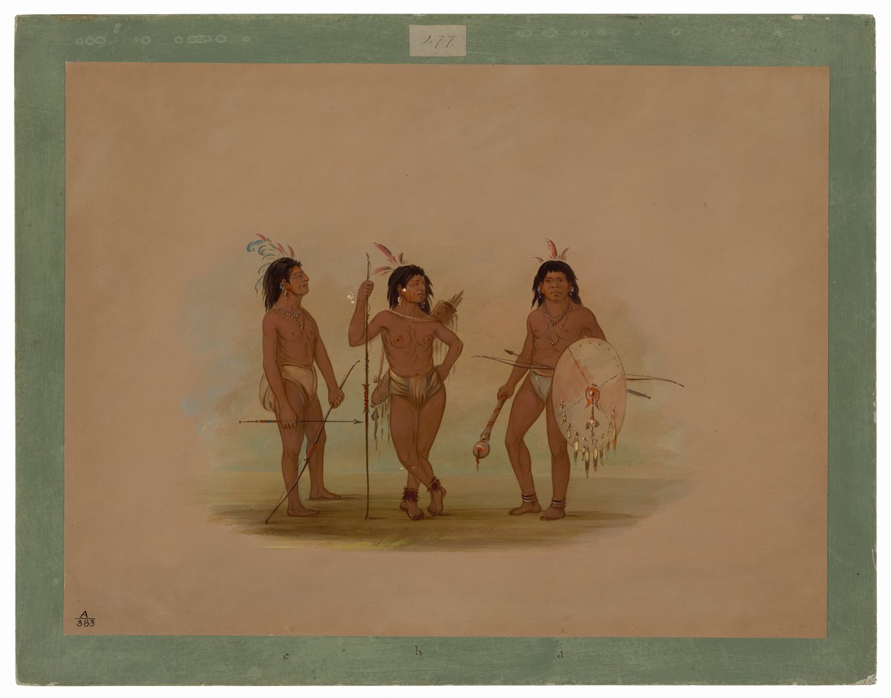 Een Puelchee Hoofdman en Twee Jonge Krijgers door George Catlin
