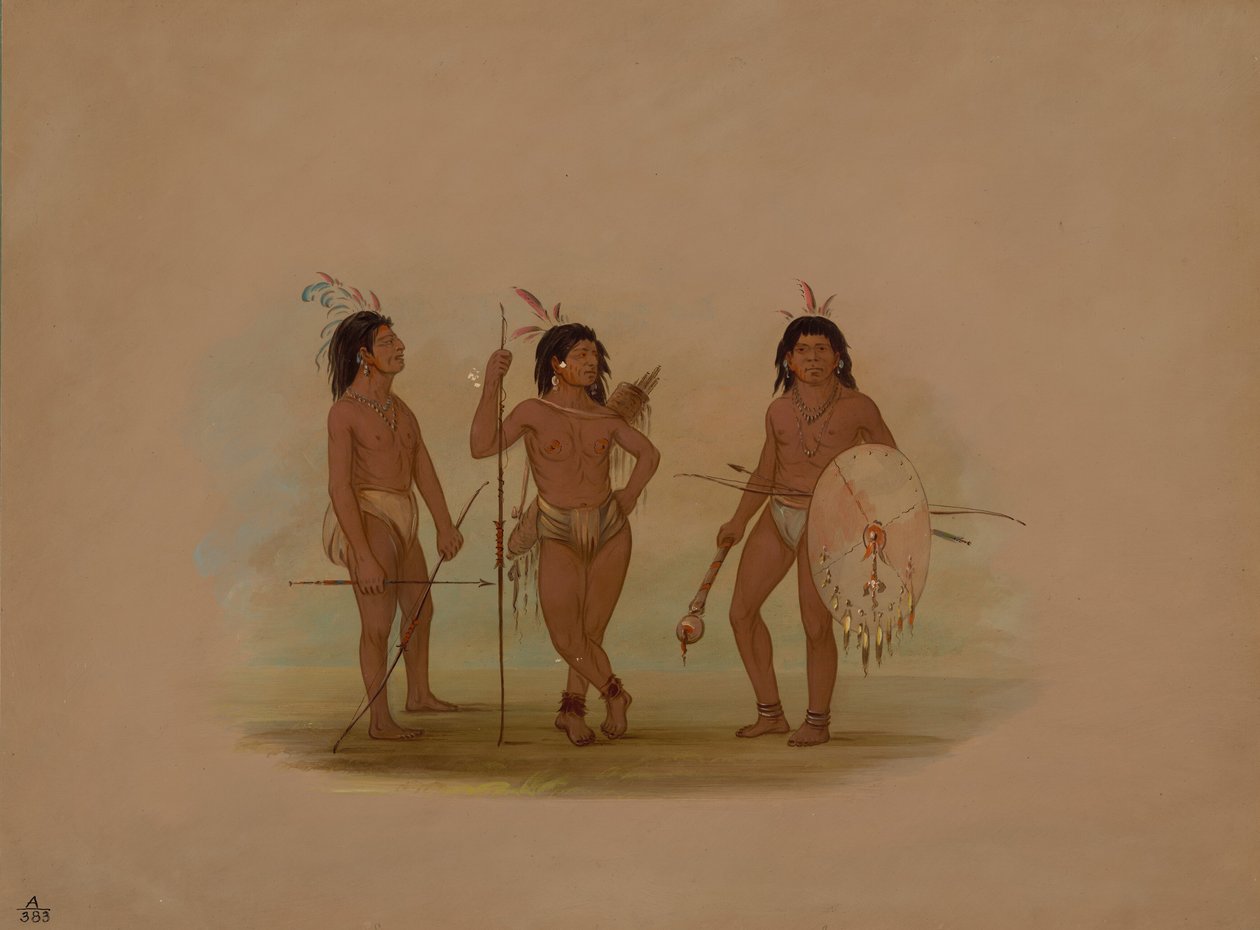 Een Puelchee-hoofdman en twee jonge krijgers, 1854-1869 door George Catlin