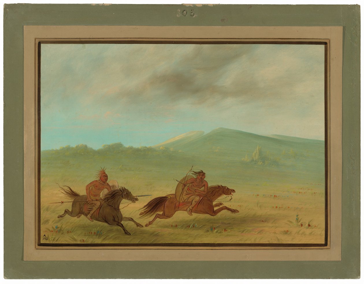 Een Osage Indiaan Achtervolgt een Camanchee door George Catlin