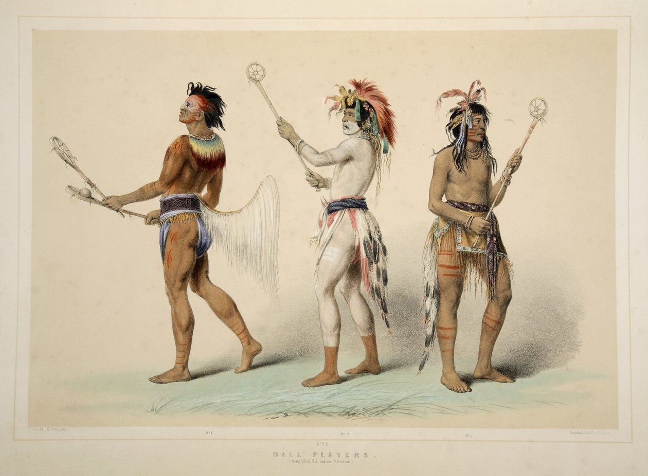 Balspelers, uit Catlins North American Indian Portfolio. Hunting Scenes and Amusements of the Rocky Mountains and Prairies of America, pub. 1845 door George Catlin