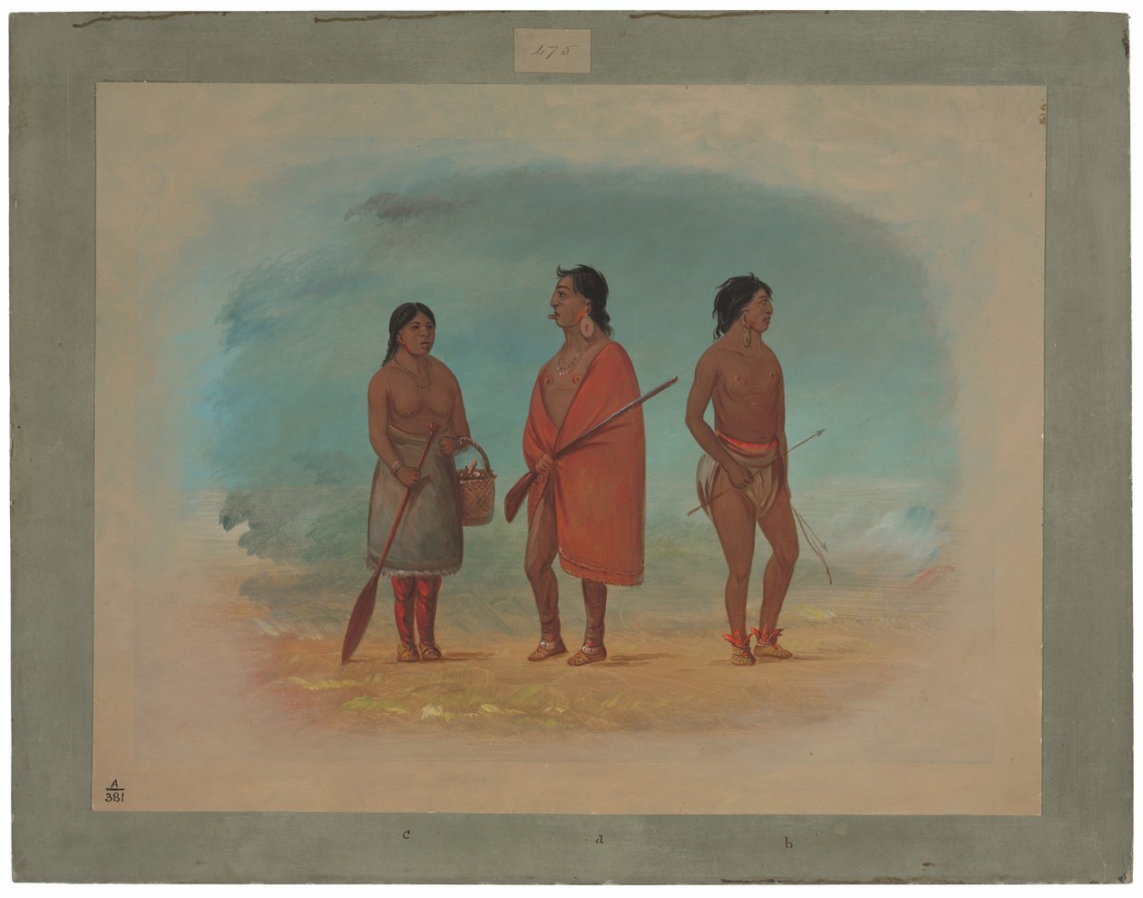 Botocudo-hoofdman, zijn vrouw en een jonge man door George Catlin