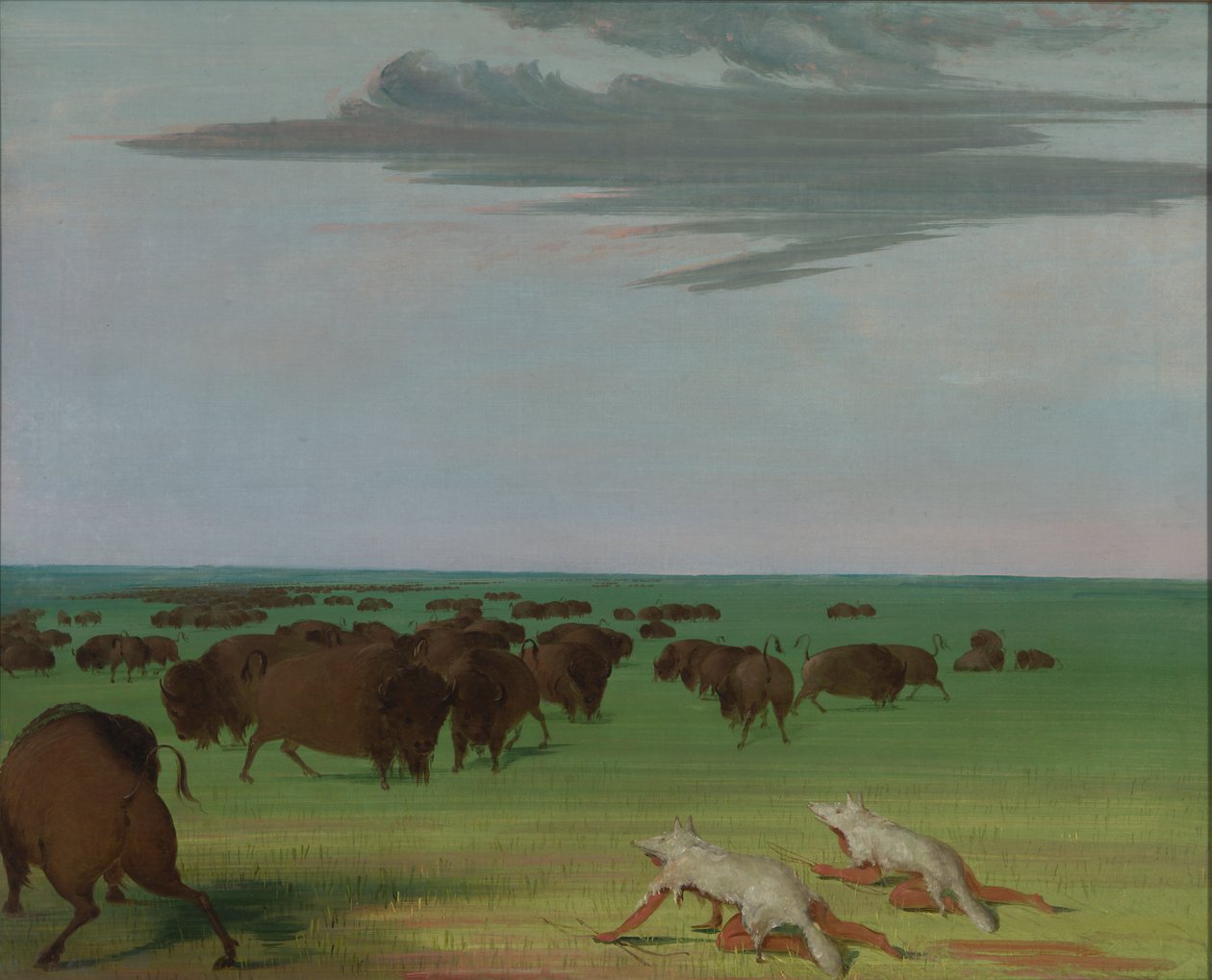 Buffeljacht onder het wolfshuidmasker, 1832-1833 door George Catlin