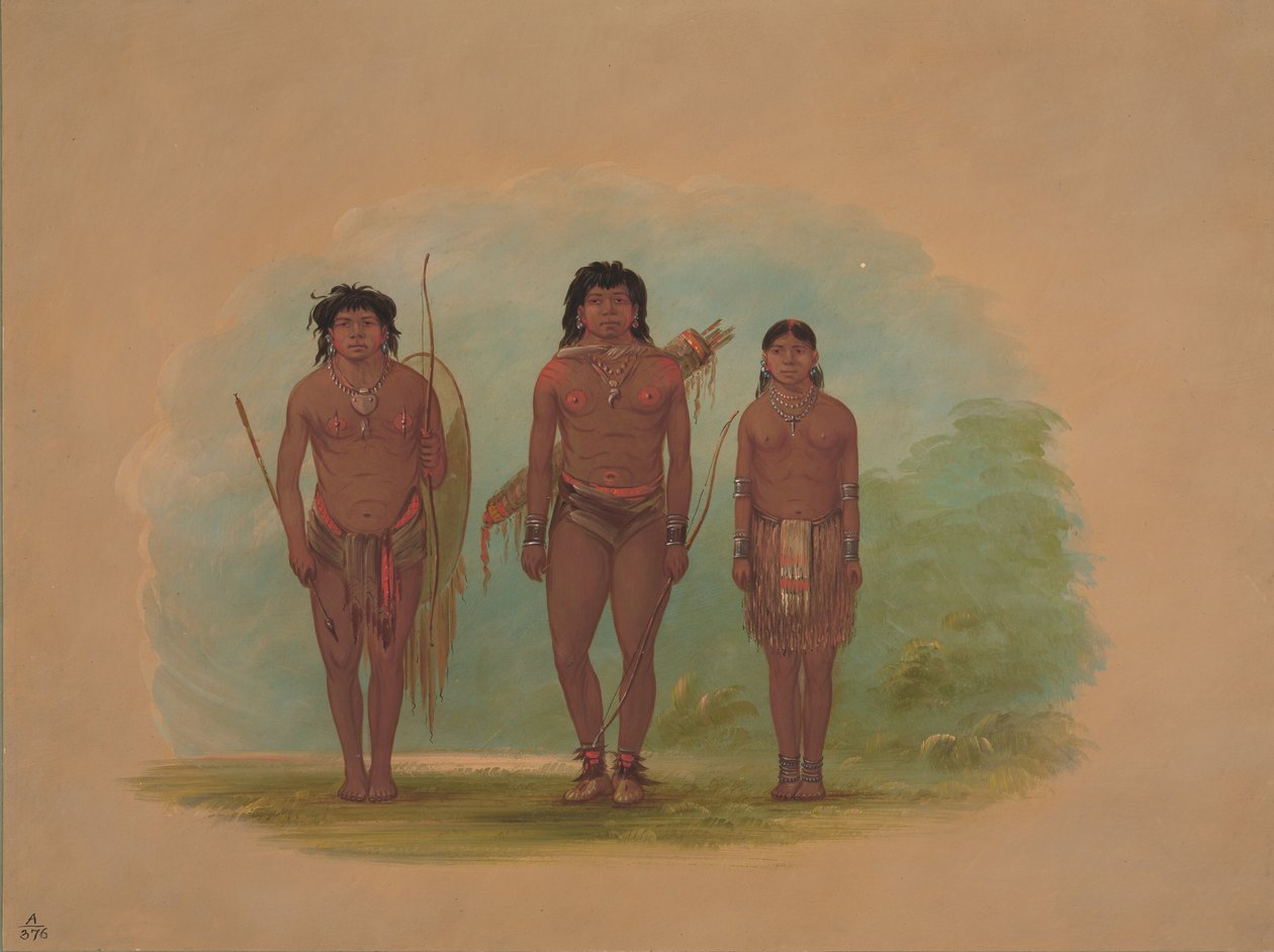Chaco hoofd, zijn vrouw en een krijger, 1854-1869 door George Catlin