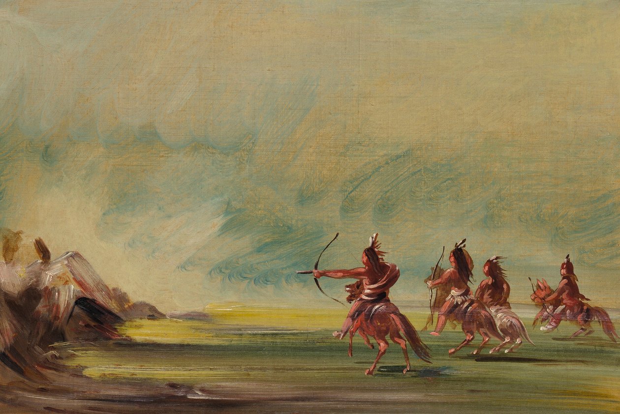 Comanche geven pijlen aan de Medicijnrots door George Catlin