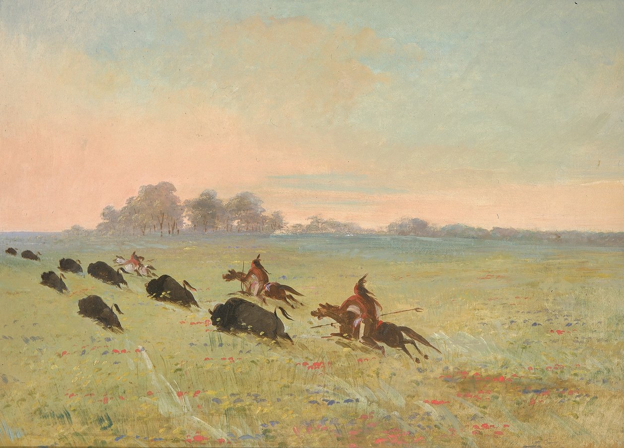 Comanche-indianen jagen op buffels door George Catlin