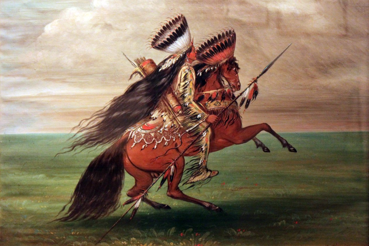 Crow Indian "Hij die over alles heen springt". door George Catlin