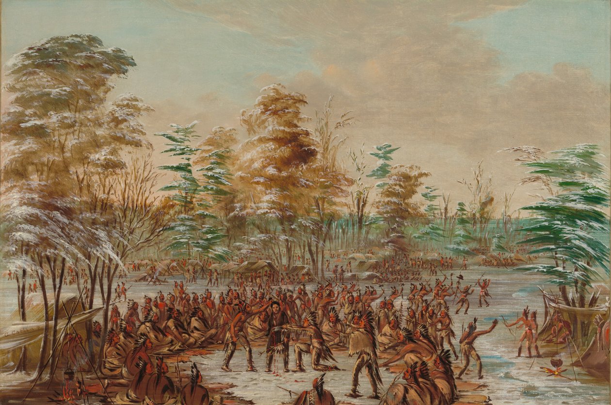 De Tonty smeekt om vrede in het Iroquois-dorp. 2 januari 1680, 1847-1848 door George Catlin