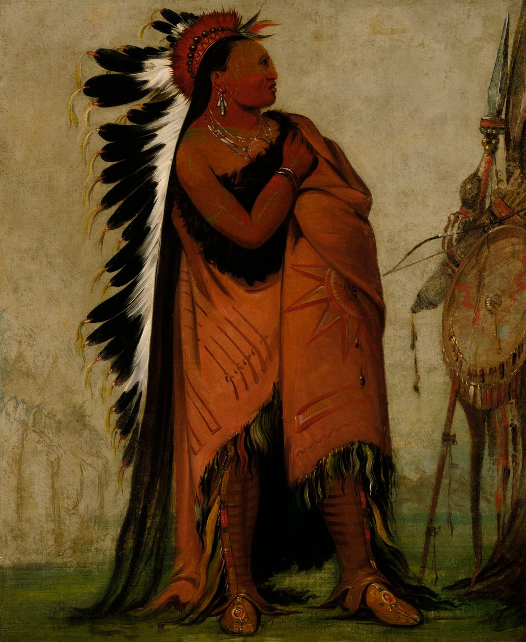 Eé-hee-a-duck-cée-a, Hij die zijn haar voorbindt door George Catlin