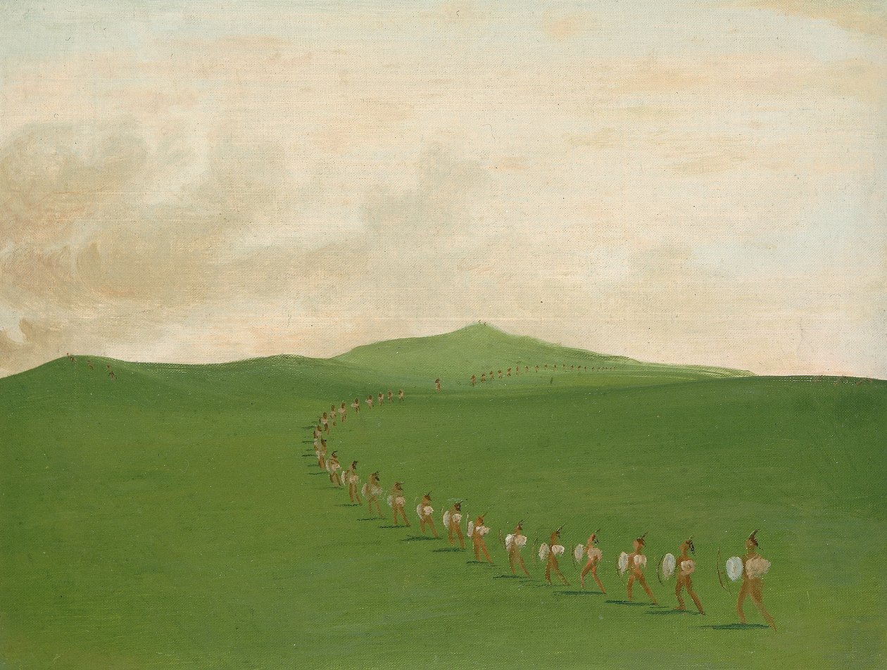 Foot War Party op mars, Boven-Missouri door George Catlin