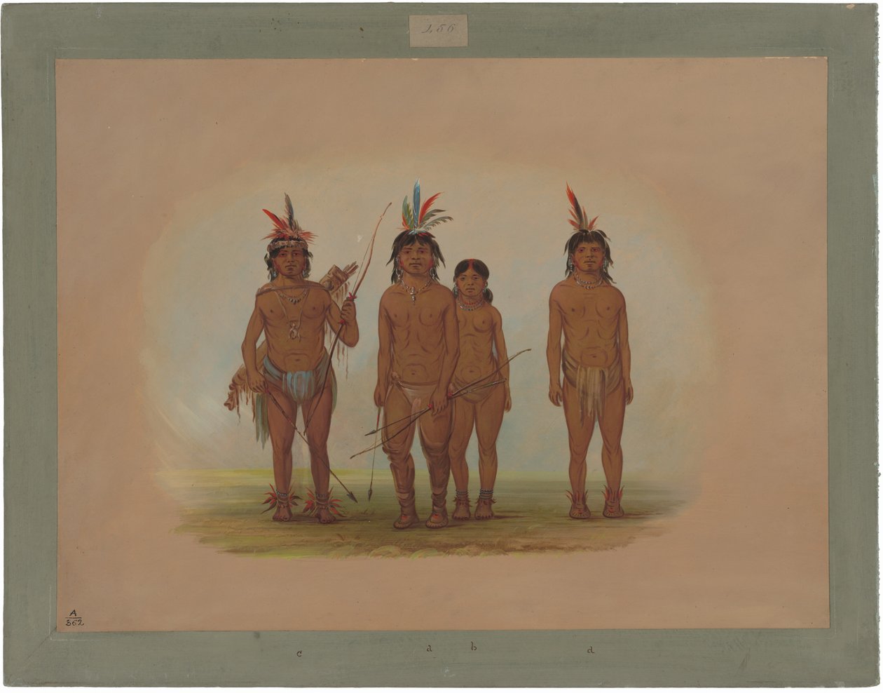 Vier Macouchi-indianen door George Catlin