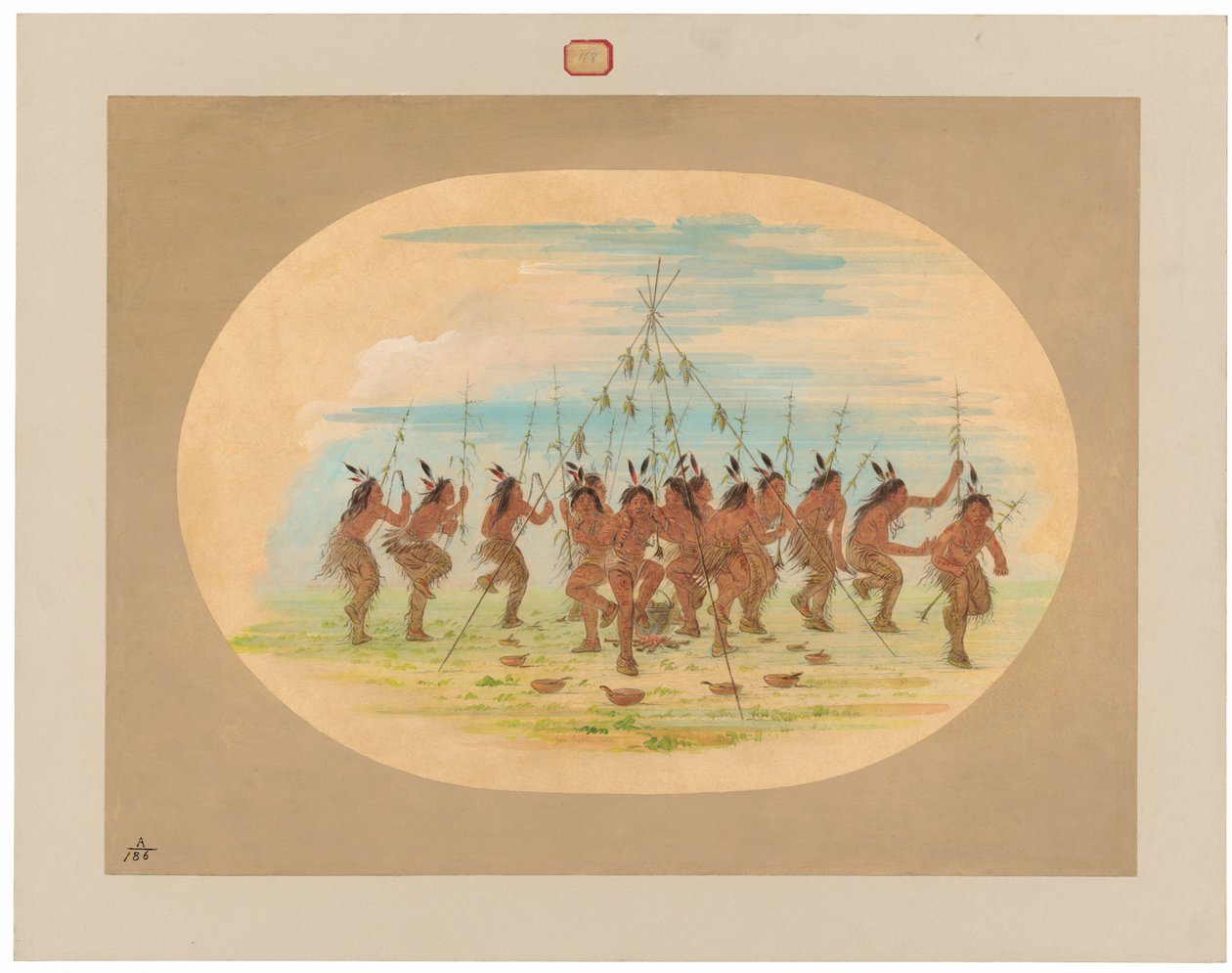 Groene maïsdans - Minatarrees door George Catlin