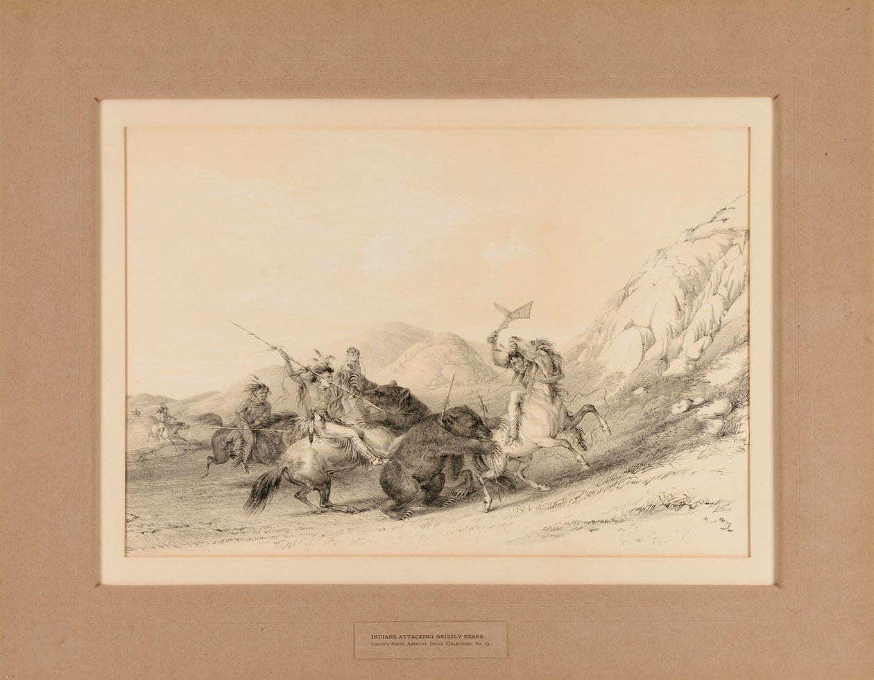 Indianen vallen grizzlyberen aan - nr. 19 door George Catlin