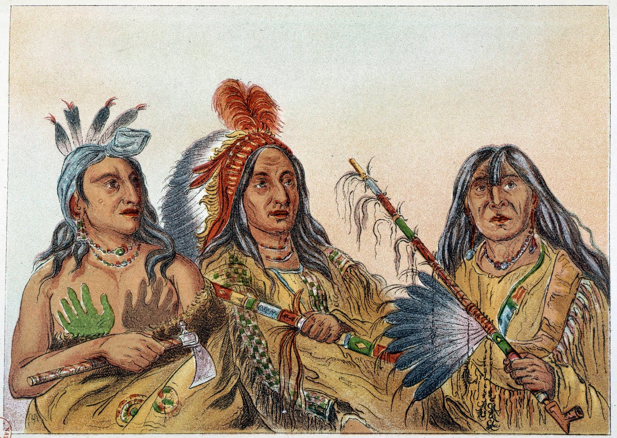 Indianen van Amerika: Portret van Sioux-hoofden wiens rivaliteit constant was. Illustratie door George Catlin (1794-1872) door George Catlin