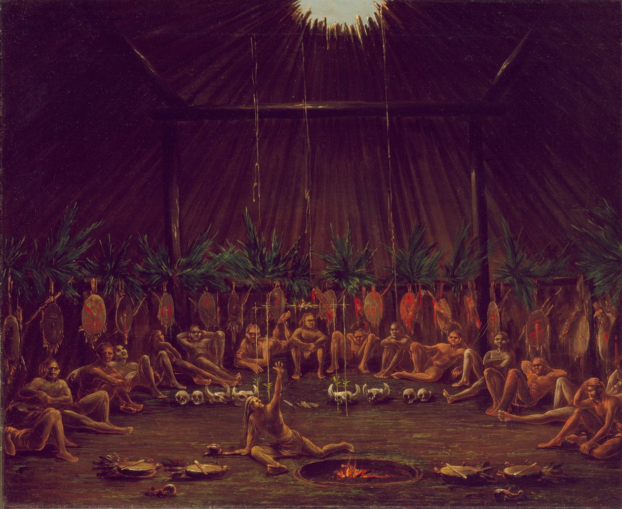 Binnenzicht van de Medicijnhut, Mandan O-kee-pa Ceremonie door George Catlin