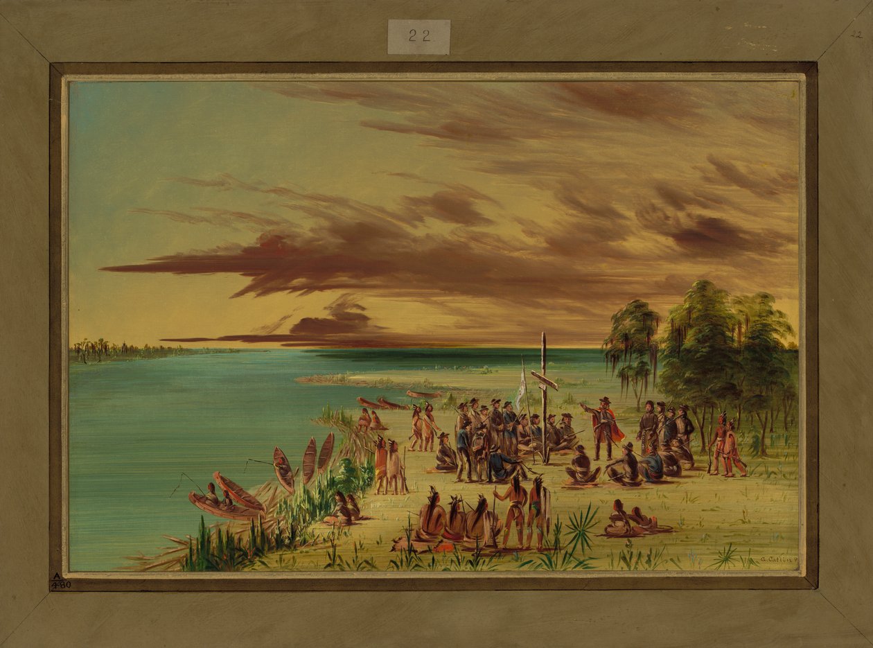 La Salle claimt Louisiana voor Frankrijk, 9 april 1682, 1847-48 door George Catlin