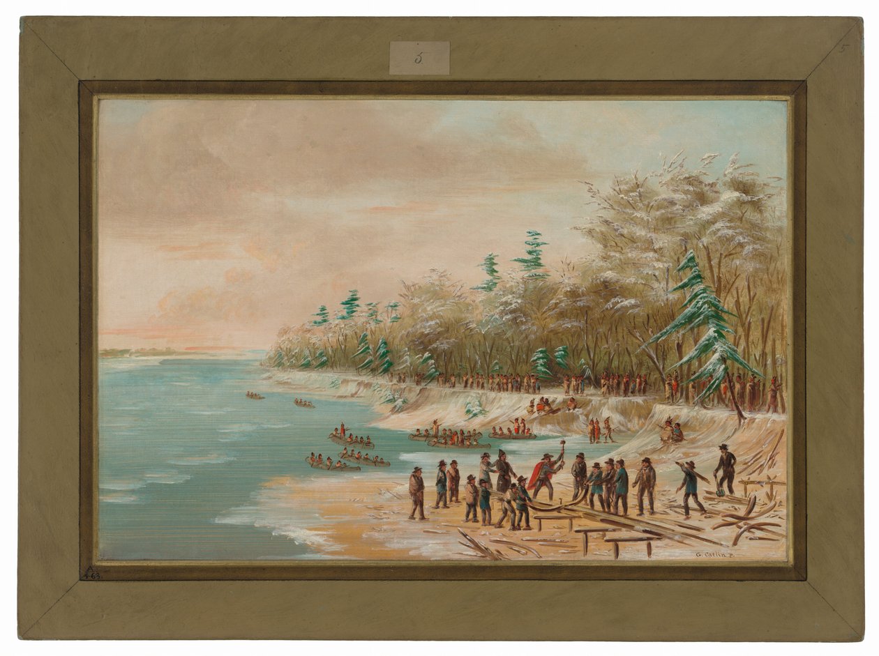 La Salle slaat de eerste spijker voor de Griffin.  26 januari 1679 door George Catlin