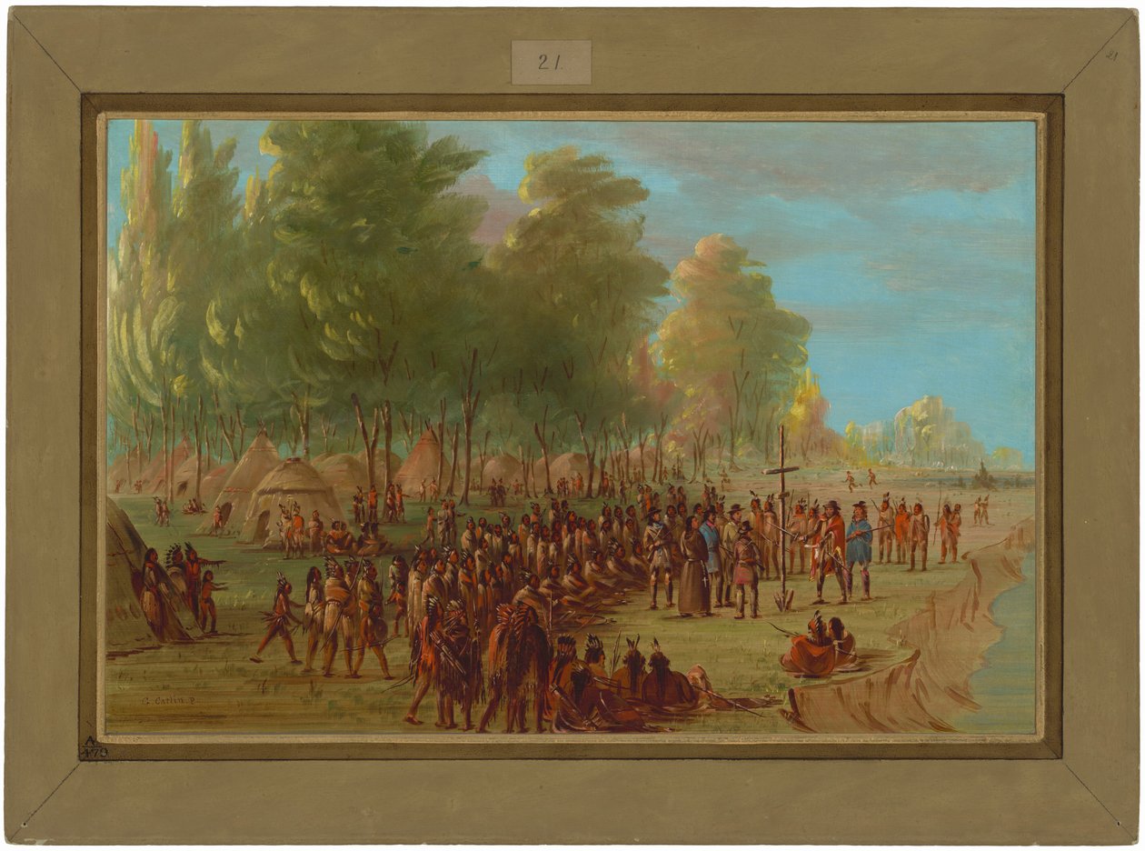 La Salle richt een kruis op en neemt het land in bezit. 25 maart 1682 door George Catlin