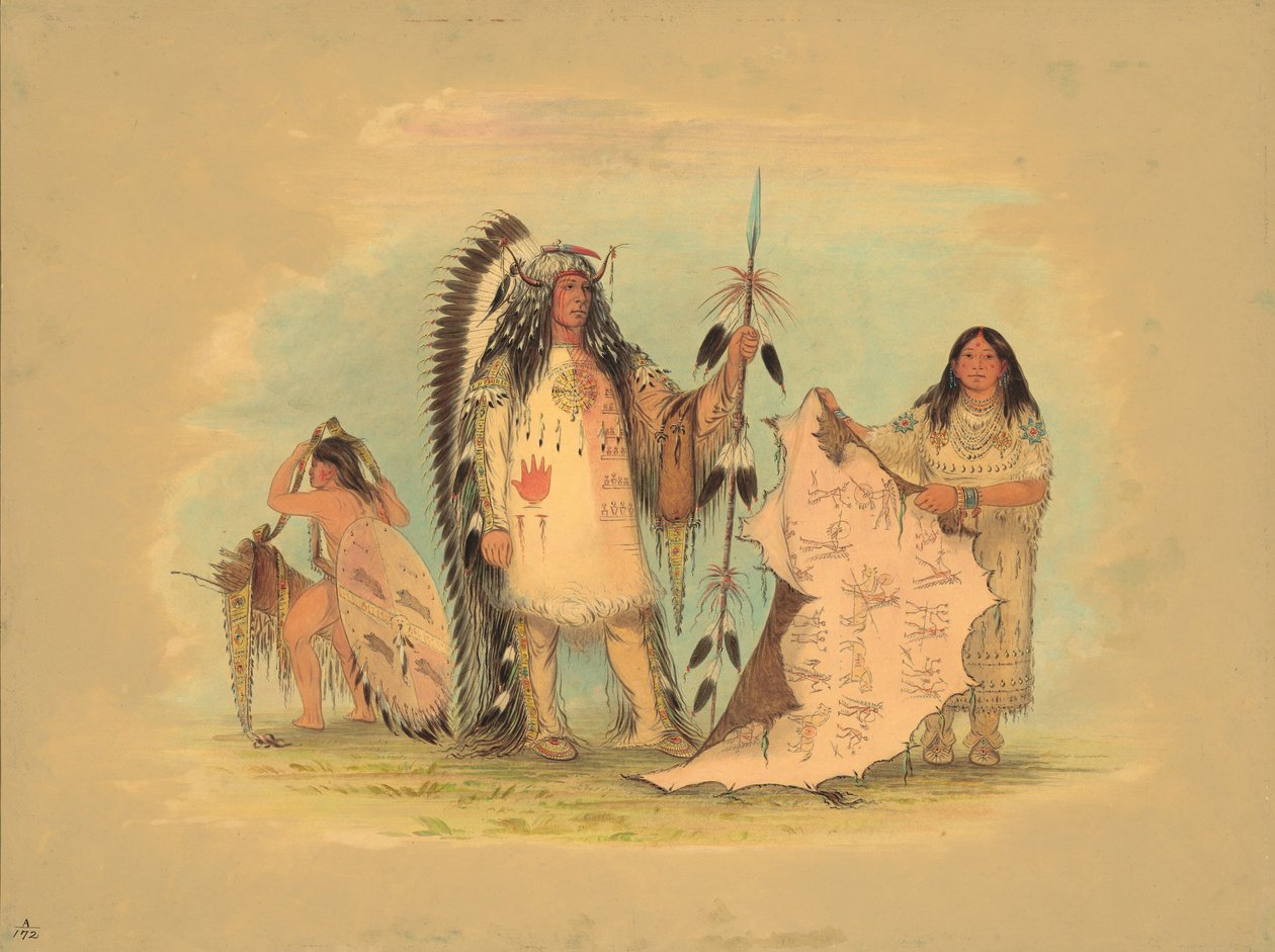 Mandan Oorlogshoofd met zijn favoriete vrouw, 1861-1869 door George Catlin