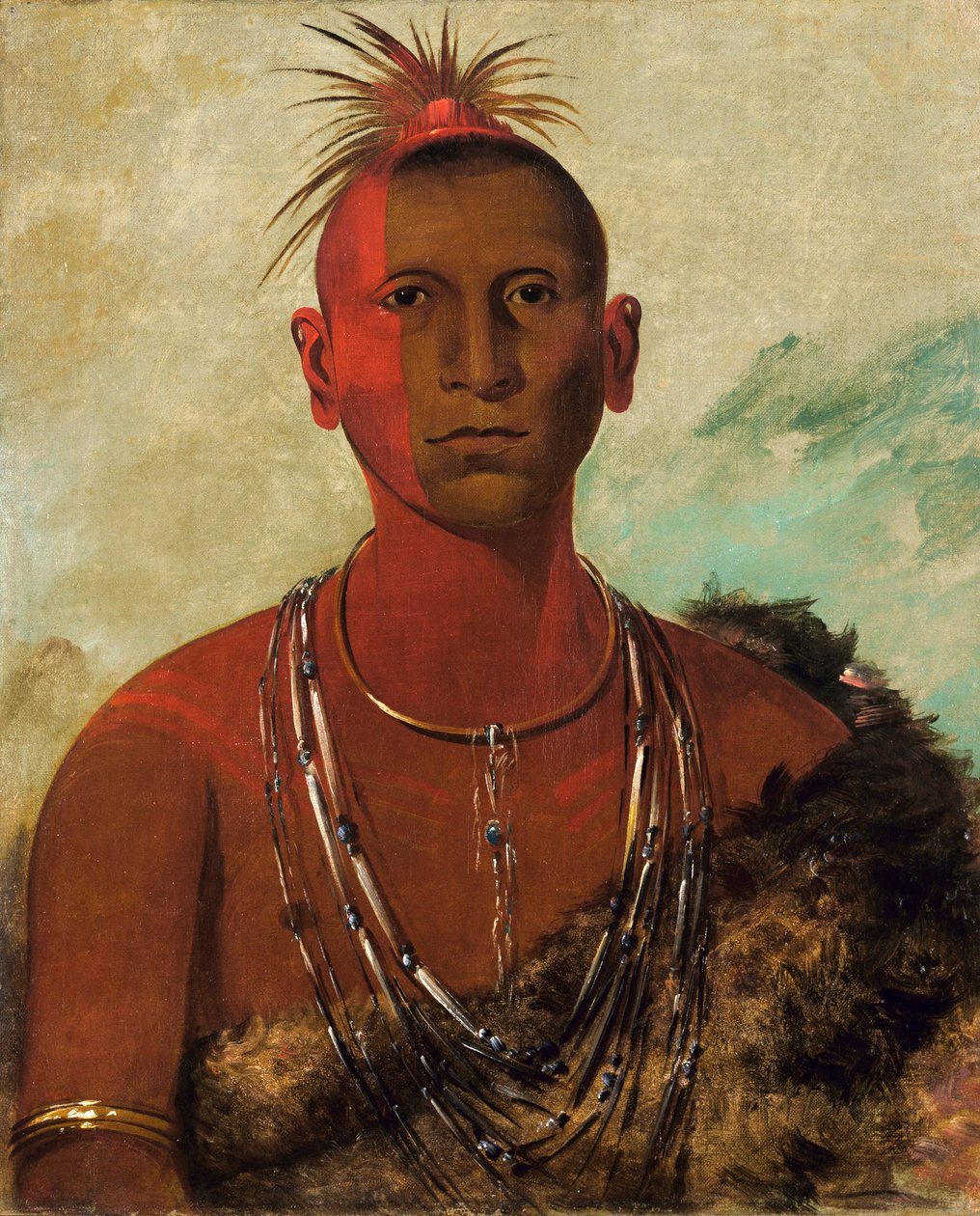Náh-se-ús-kuk, Whirling Thunder, oudste zoon van Black Hawk door George Catlin
