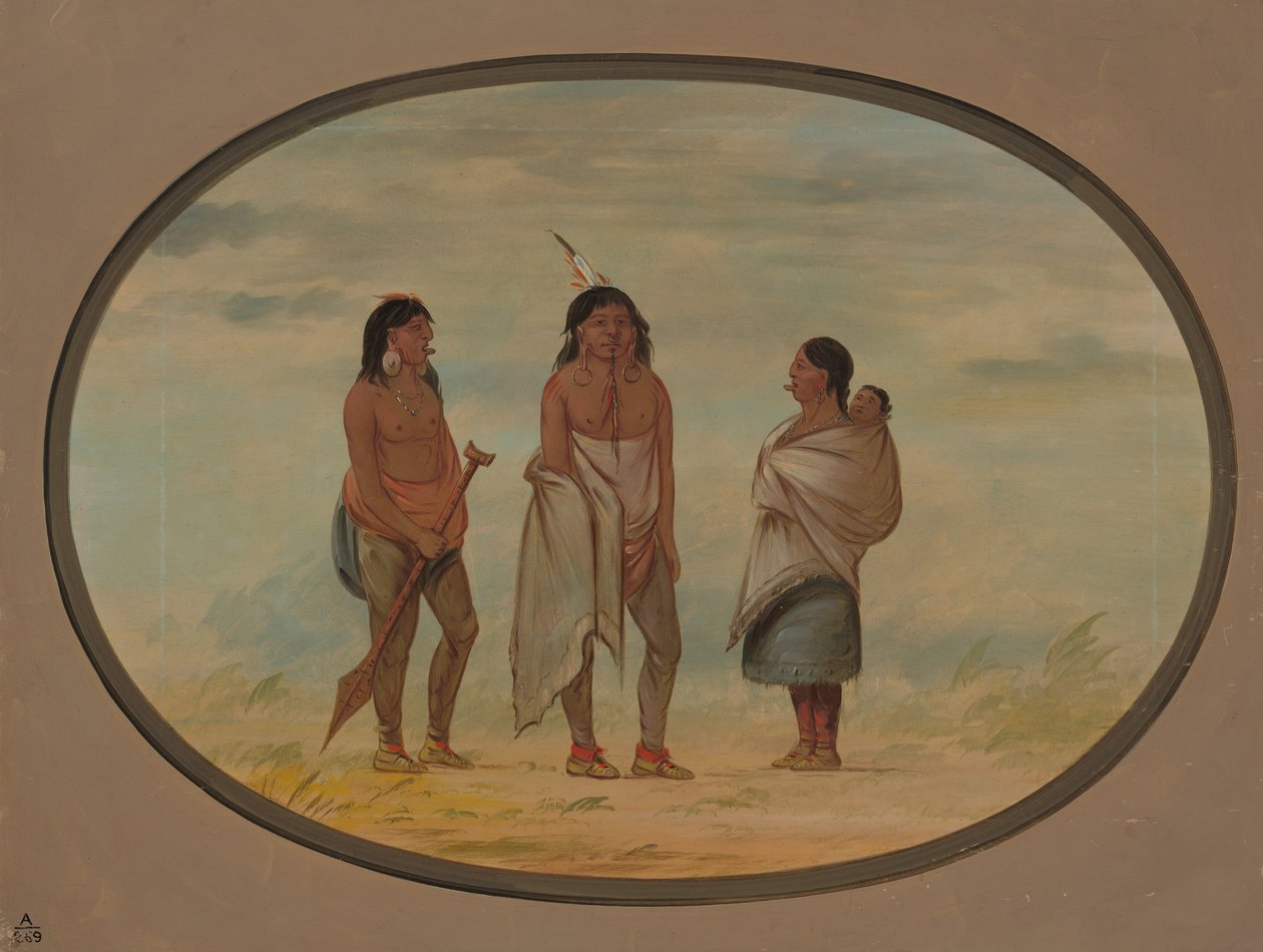 Nayas Indianenhoofd, Zijn Vrouw en een Krijger, 1855-1869 door George Catlin