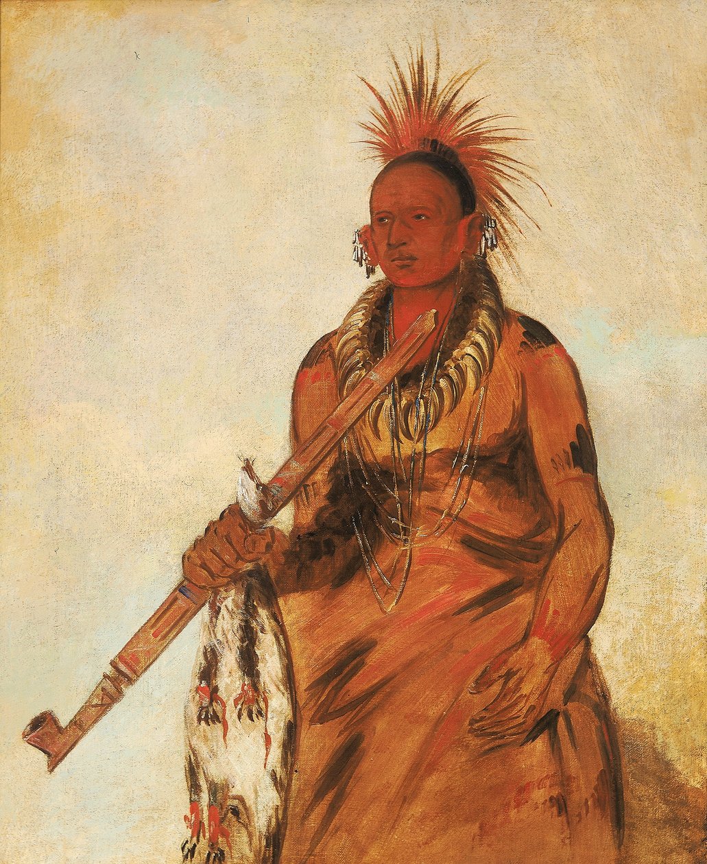No-o-mún-nee, Wandelingen in de regen, een krijger door George Catlin