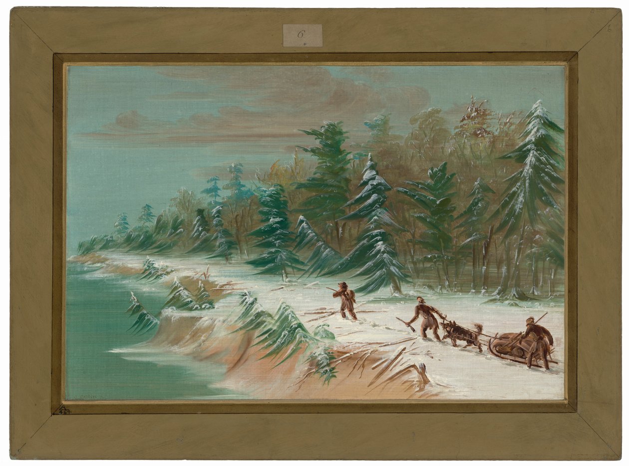 Terugkeer naar Fort Frontenac per slee.  Februari 1679 door George Catlin