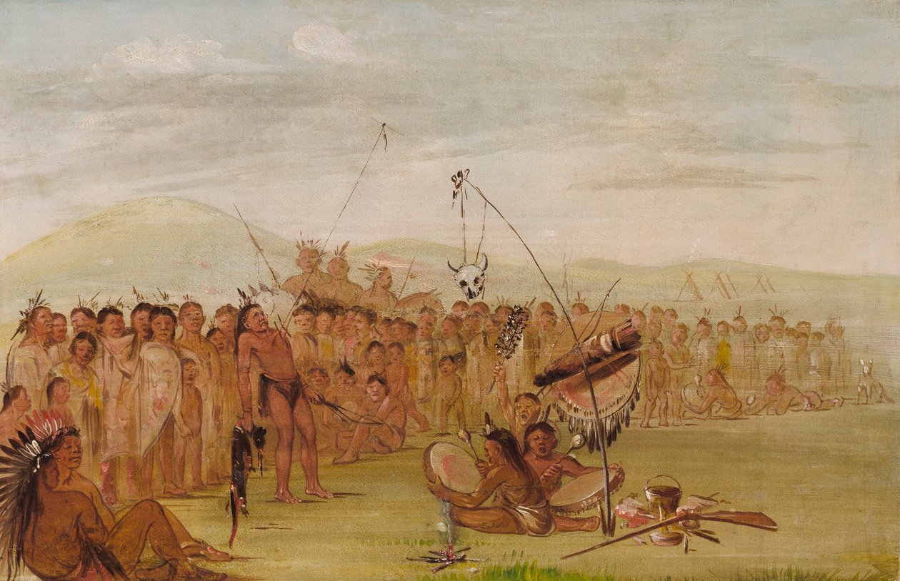 Zelfmarteling in een Sioux religieuze ceremonie door George Catlin