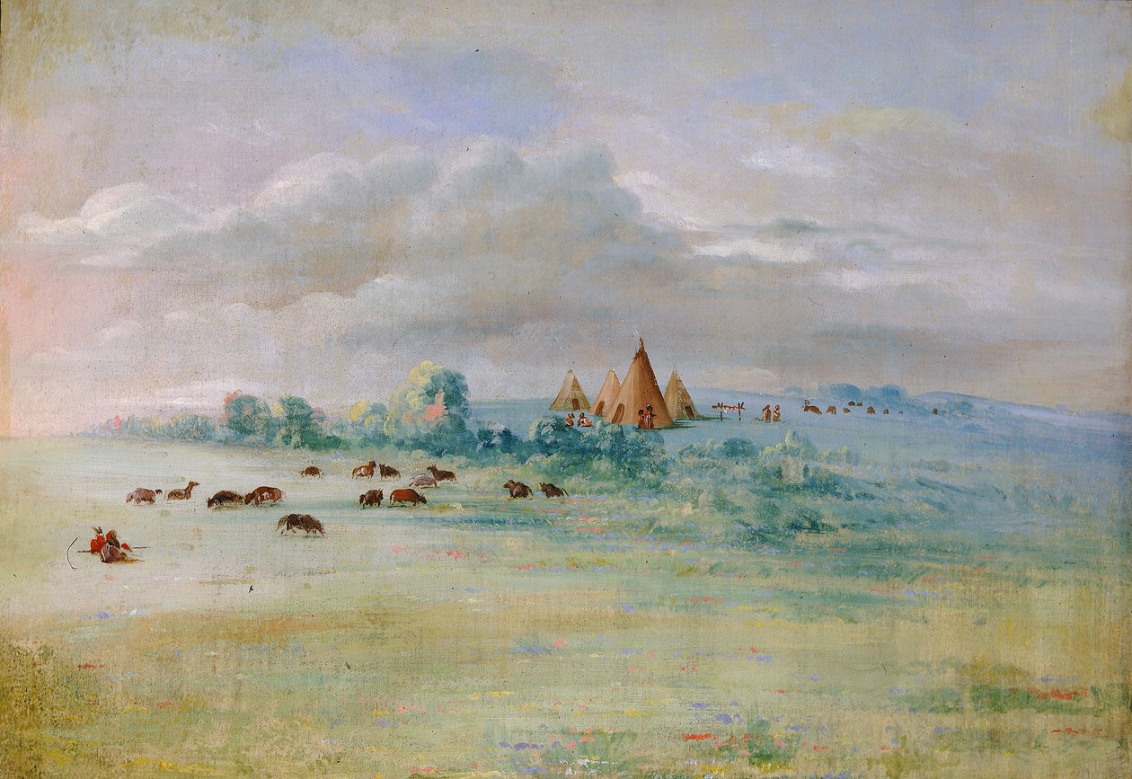 Siouxdorp, Lake Calhoun, bij Fort Snelling door George Catlin