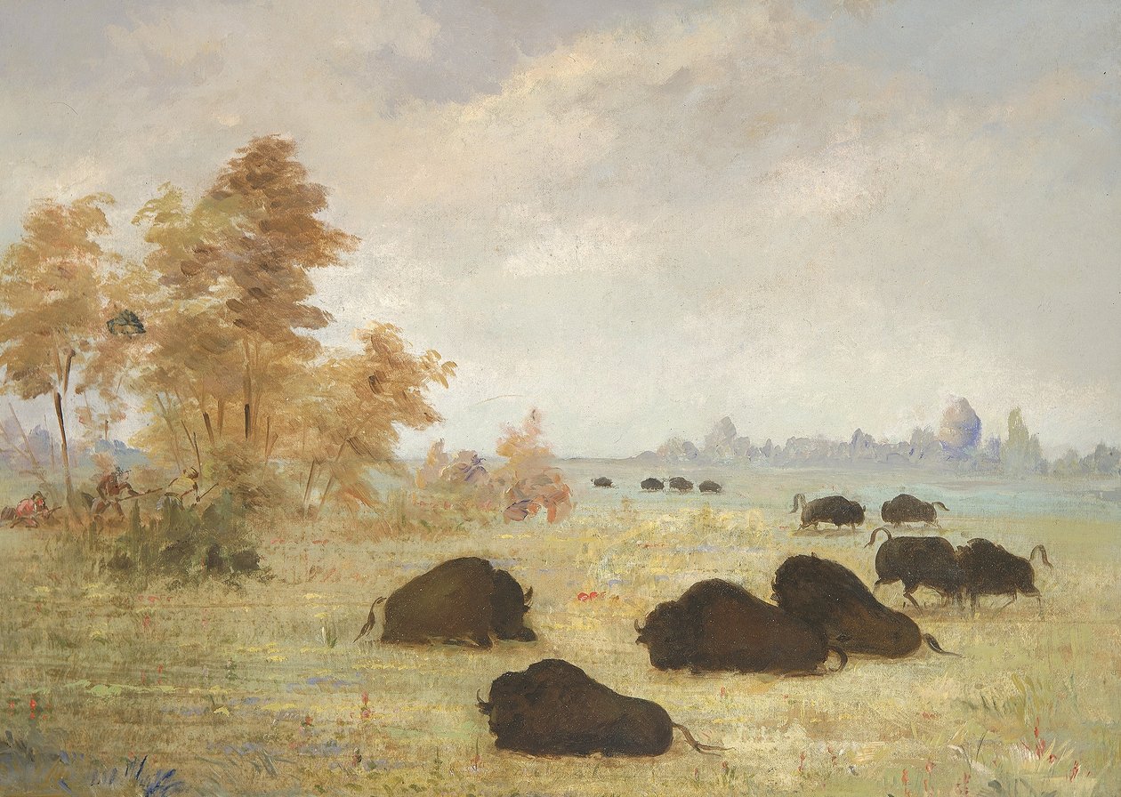 Buffalo stalken, Arkansas door George Catlin