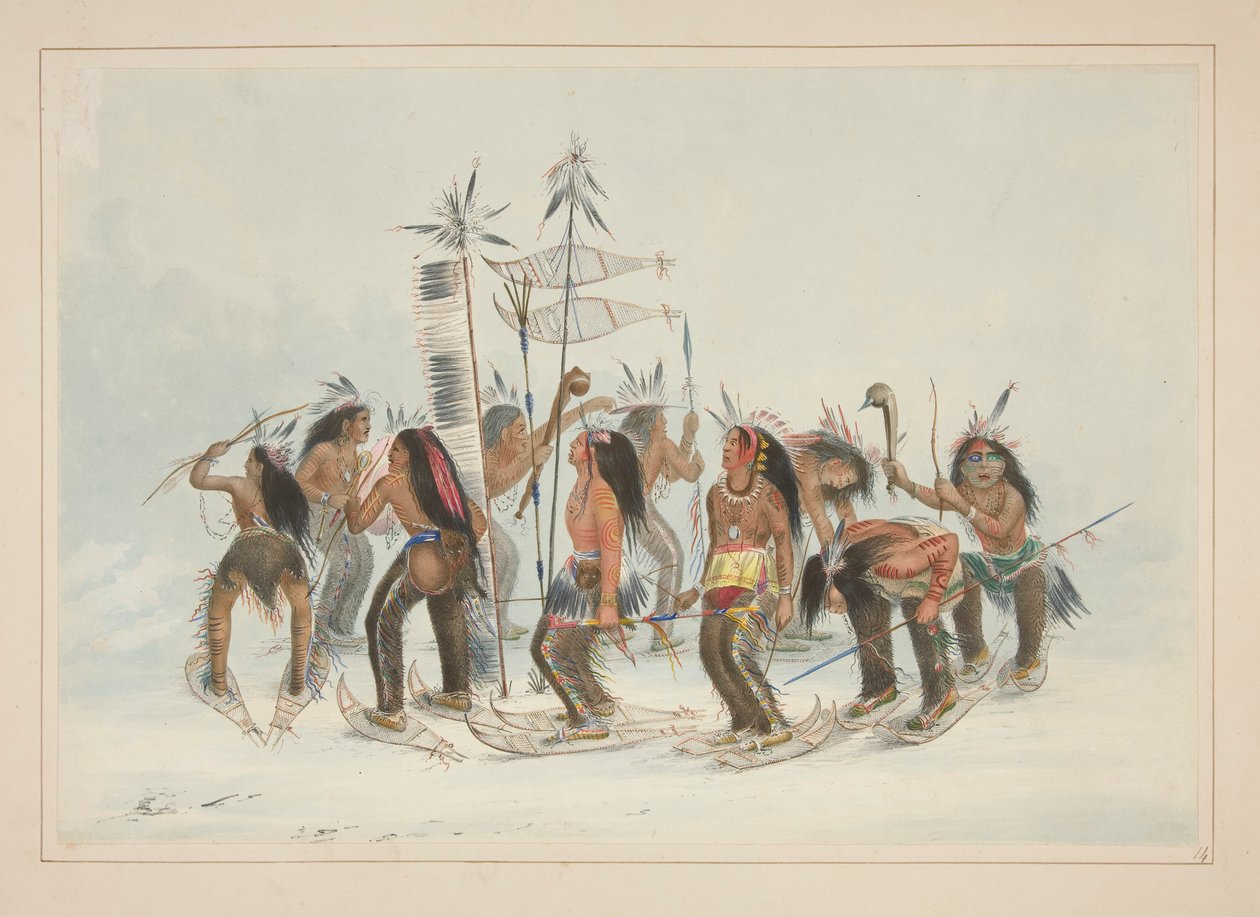 De Sneeuwschoendans, pl. 14 uit de North American Indian Portfolio door George Catlin