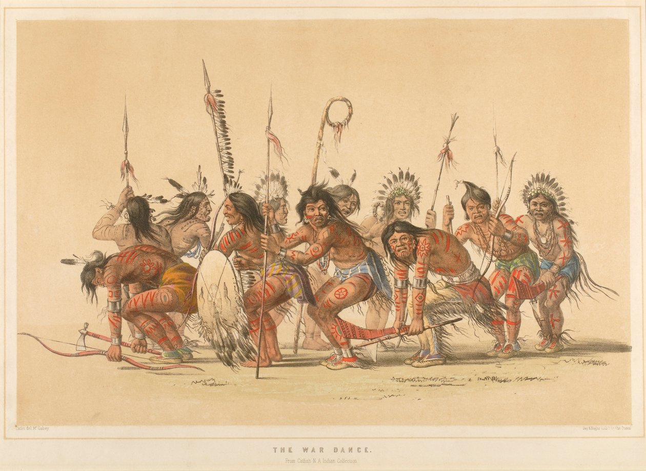 De oorlogsdans, uit de portfolio „The North American Indian” door George Catlin
