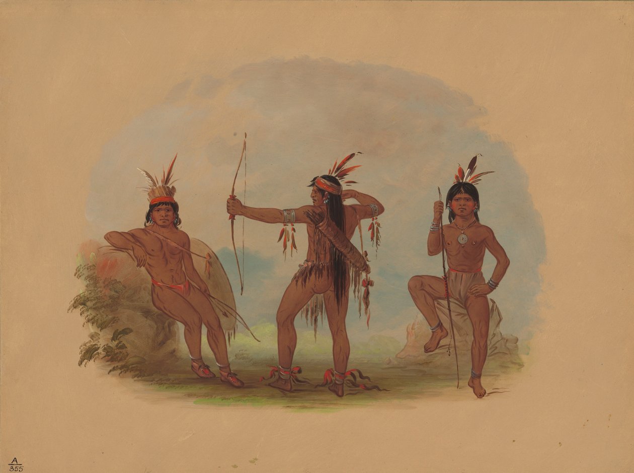 Drie Woyaway Indianen, 1854-1869 door George Catlin