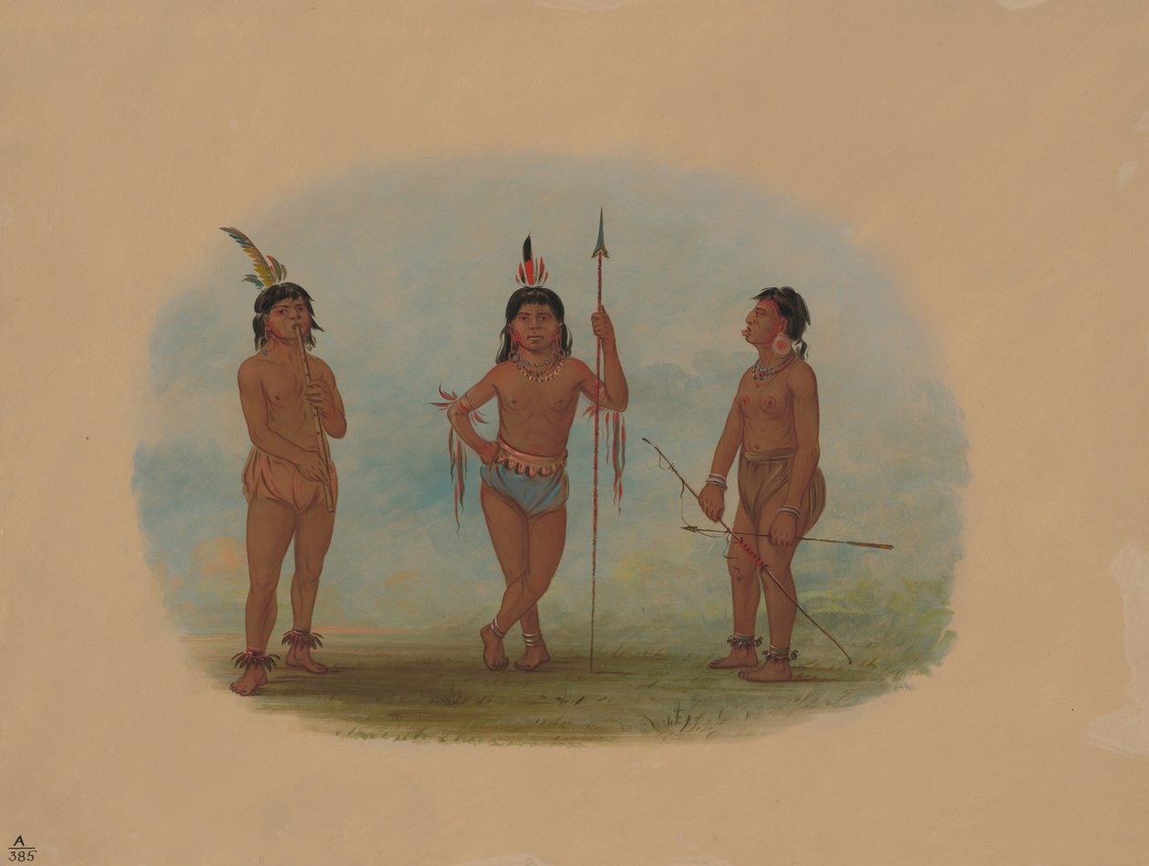 Drie jonge Tobos-mannen, 1854-1869 door George Catlin